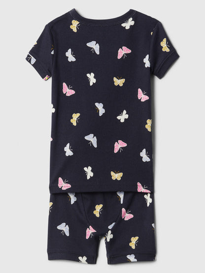Lacivert %100 Organik Pamuk Kelebek Desenli Pijama Takımı