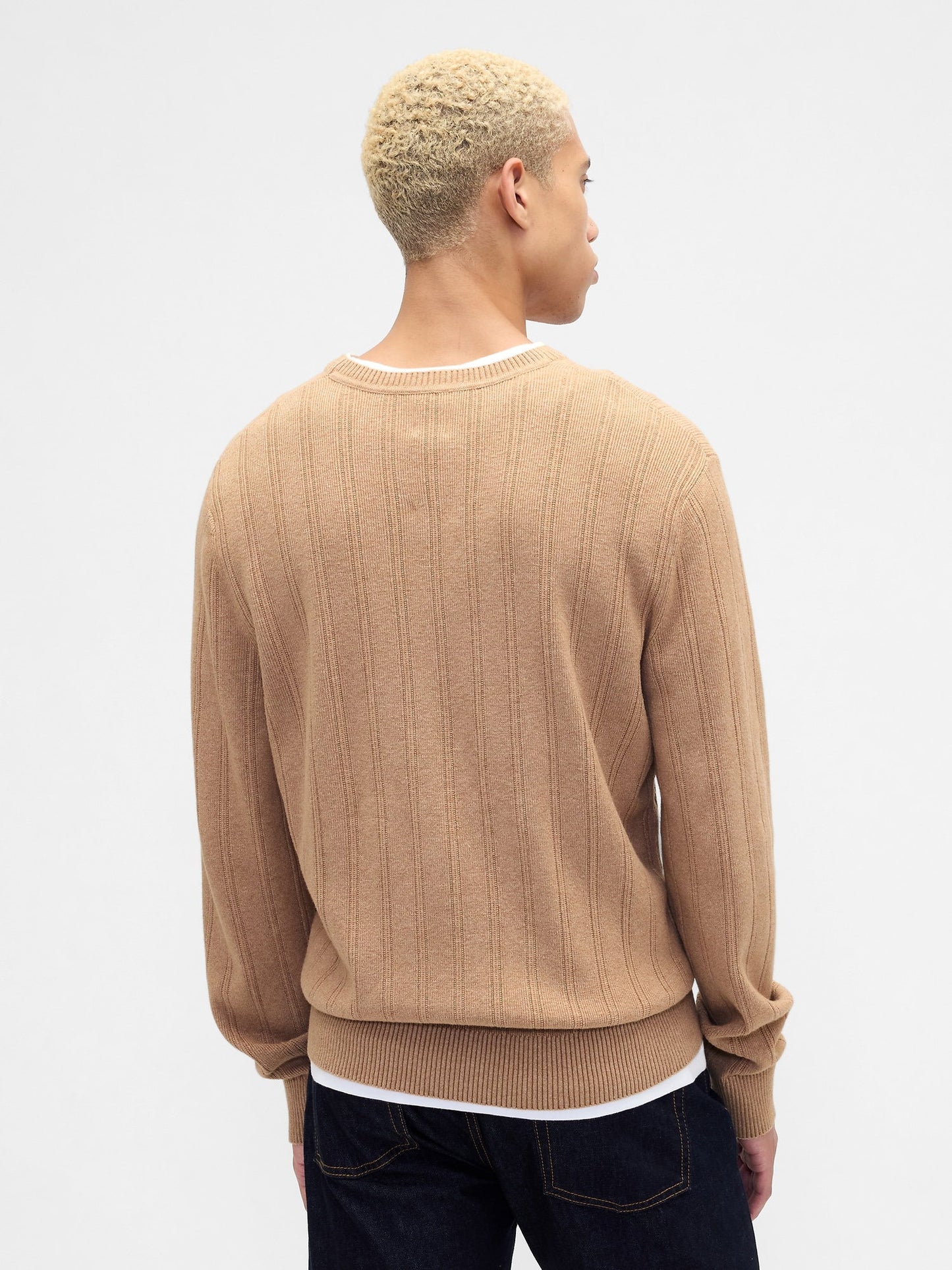 Açık Kahverengi Cashsoft Ribbed Bisiklet Yaka Kazak