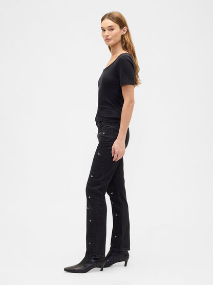 Siyah High Rise '90s Original Straight Jean Pantolon