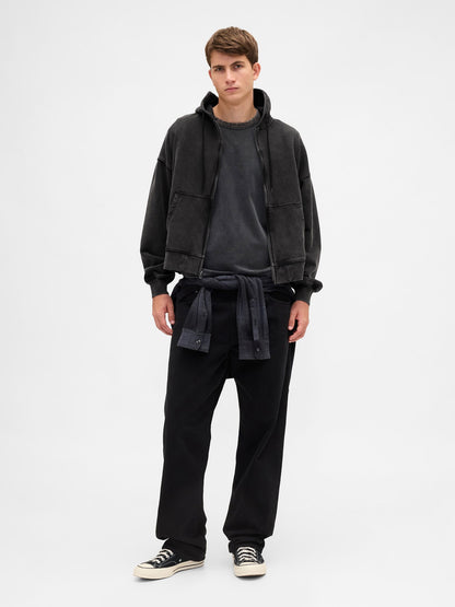 Siyah Heavyweight Oversized Crop Fermuarlı Sweatshirt