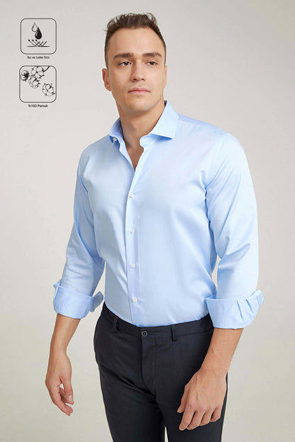 Damat Slim Fit Açık Mavi Düz Nano Care Gömlek
