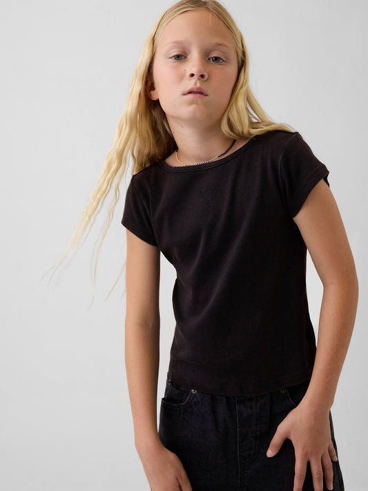 Siyah Cap-sleeve Fitted T-shirt