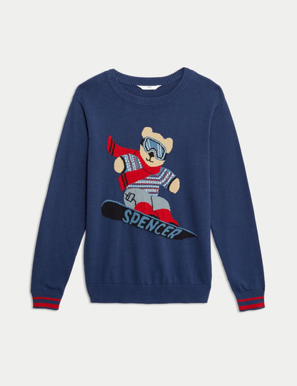 Saf Pamuklu Spencer Bear:trade_mark: Noel Temalı Kazak (6-16 Yaş)