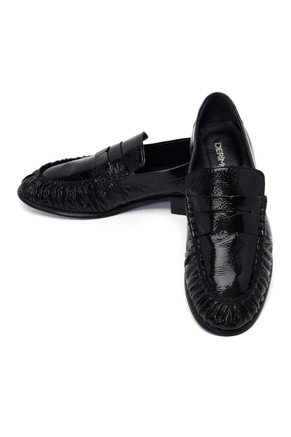 Kadın Siyah Deri Maskülen Loafer