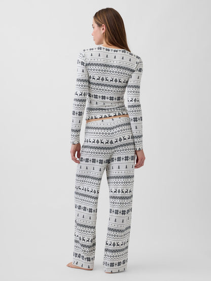Kırık Beyaz Fair Isle Pijama Takımı