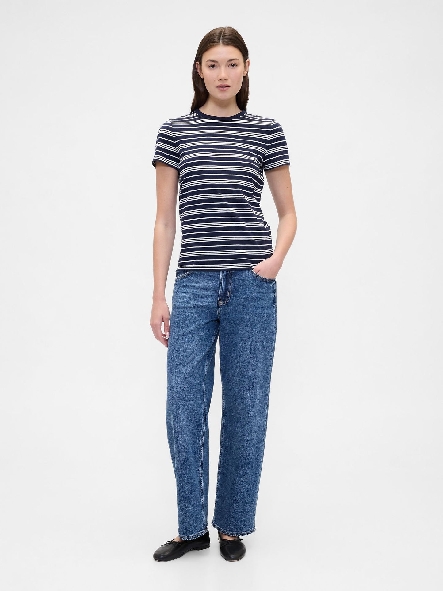 Lacivert Çizgili Crewneck T-shirt