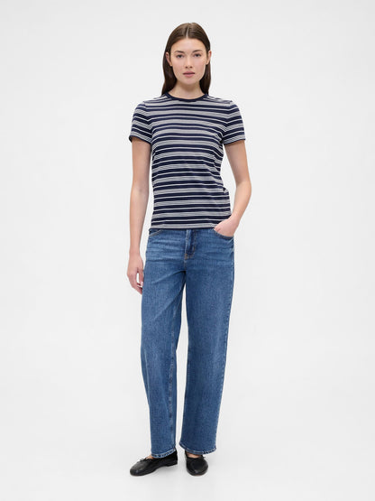 Lacivert Çizgili Crewneck T-shirt