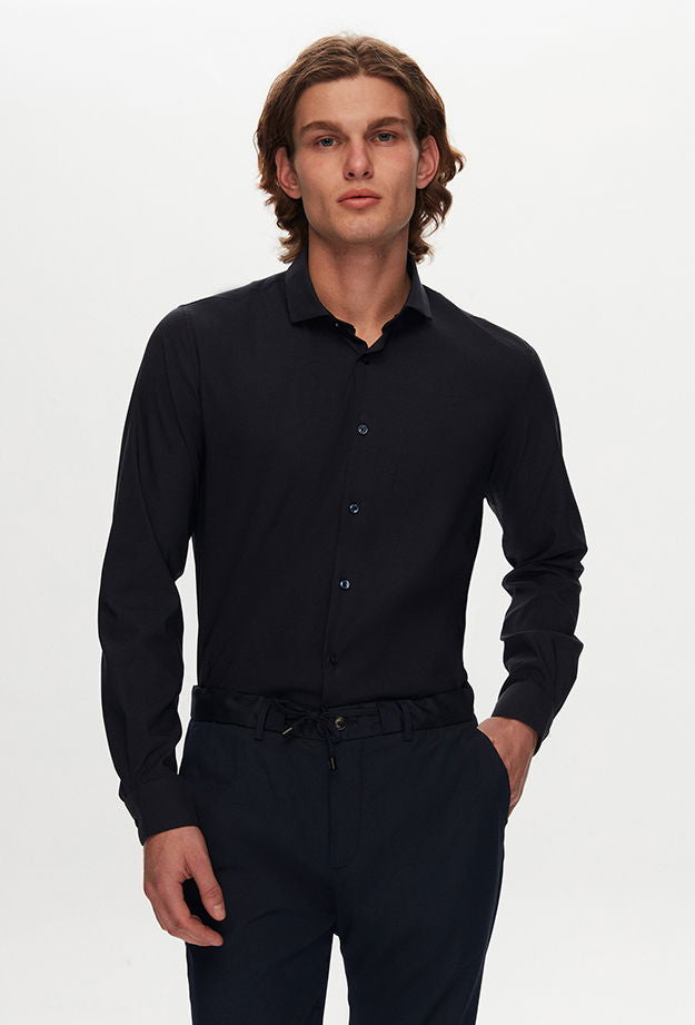 Tween Slim Fit Lacivert Düz Travel Gömlek