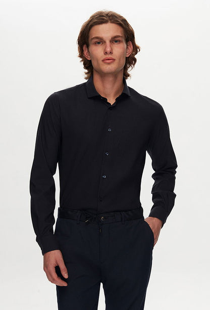 Tween Slim Fit Lacivert Düz Travel Gömlek