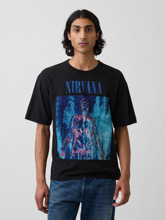 Siyah Nirvana Heavyweight Crop Grafik Baskılı T-shirt