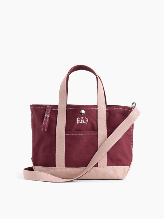 Bordo Kanvas Logo Mini Tote Çanta