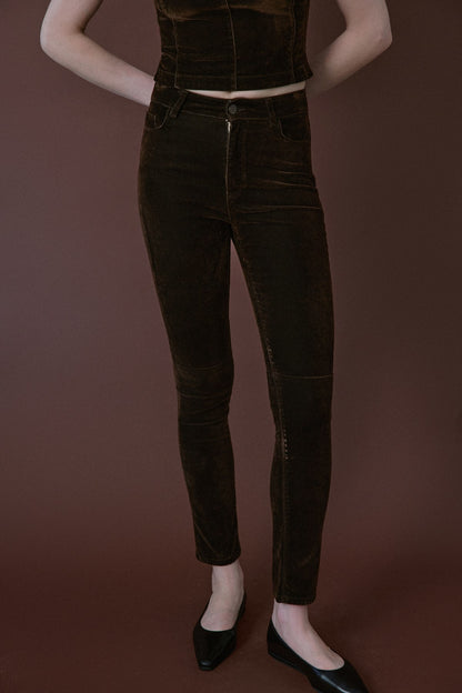 Normal Bel Dokulu Skinny Kahve Pantolon