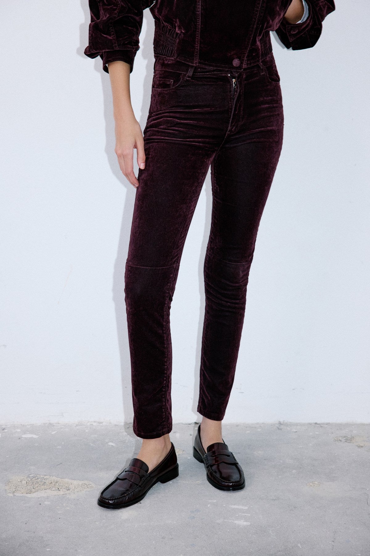 Normal Bel Dokulu Skinny Bordo Pantolon