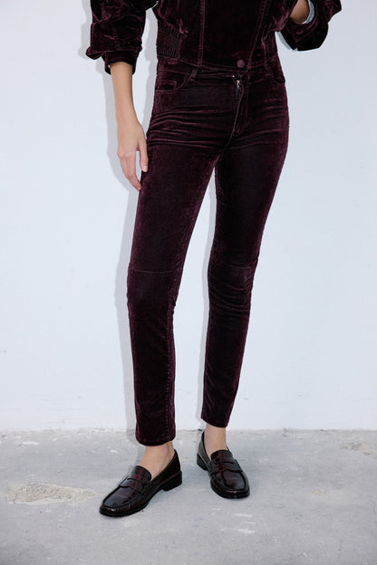 Normal Bel Dokulu Skinny Bordo Pantolon