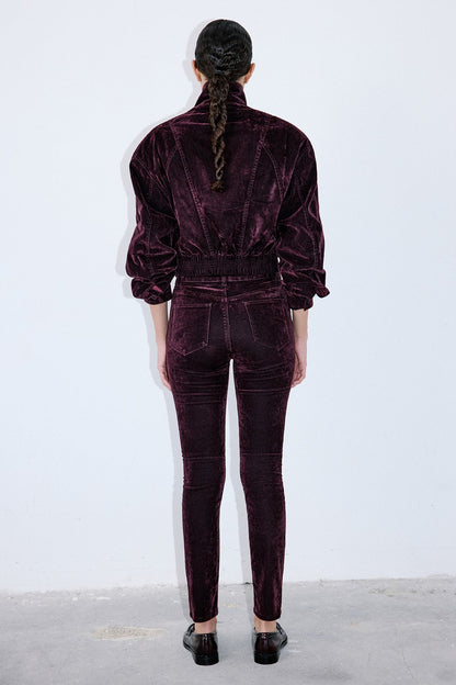 Normal Bel Dokulu Skinny Bordo Pantolon