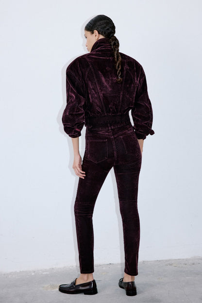 Normal Bel Dokulu Skinny Bordo Pantolon