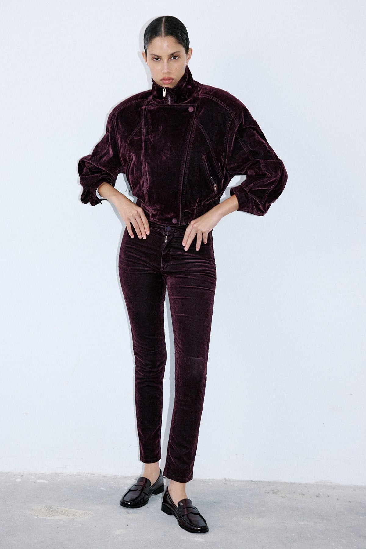 Normal Bel Dokulu Skinny Bordo Pantolon