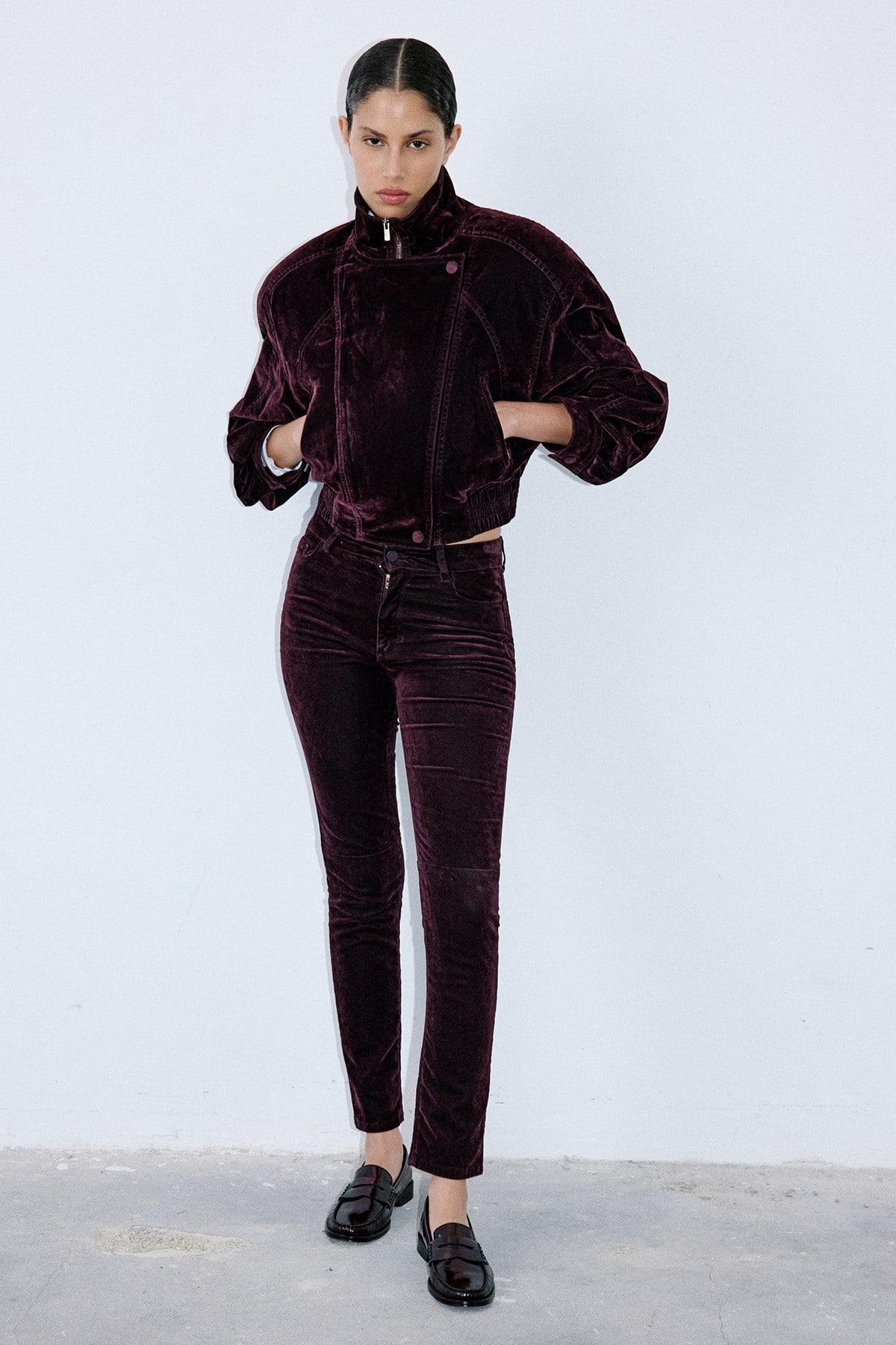 Normal Bel Dokulu Skinny Bordo Pantolon