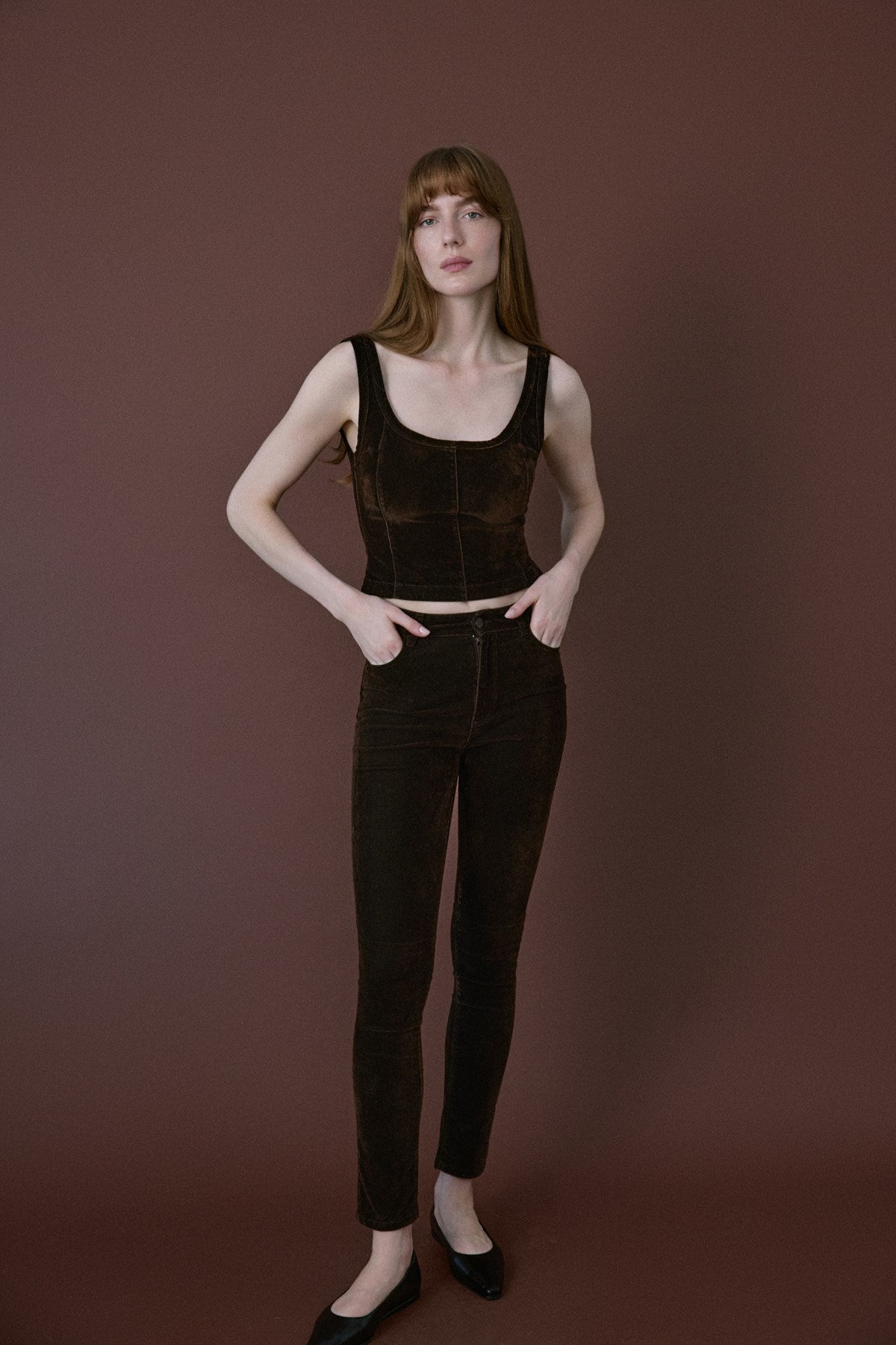 Normal Bel Dokulu Skinny Kahve Pantolon