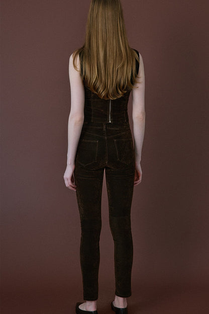 Normal Bel Dokulu Skinny Kahve Pantolon