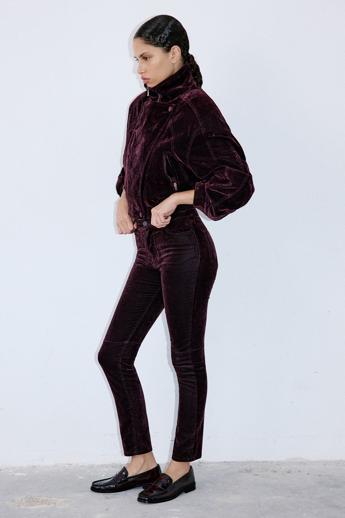 Normal Bel Dokulu Skinny Bordo Pantolon