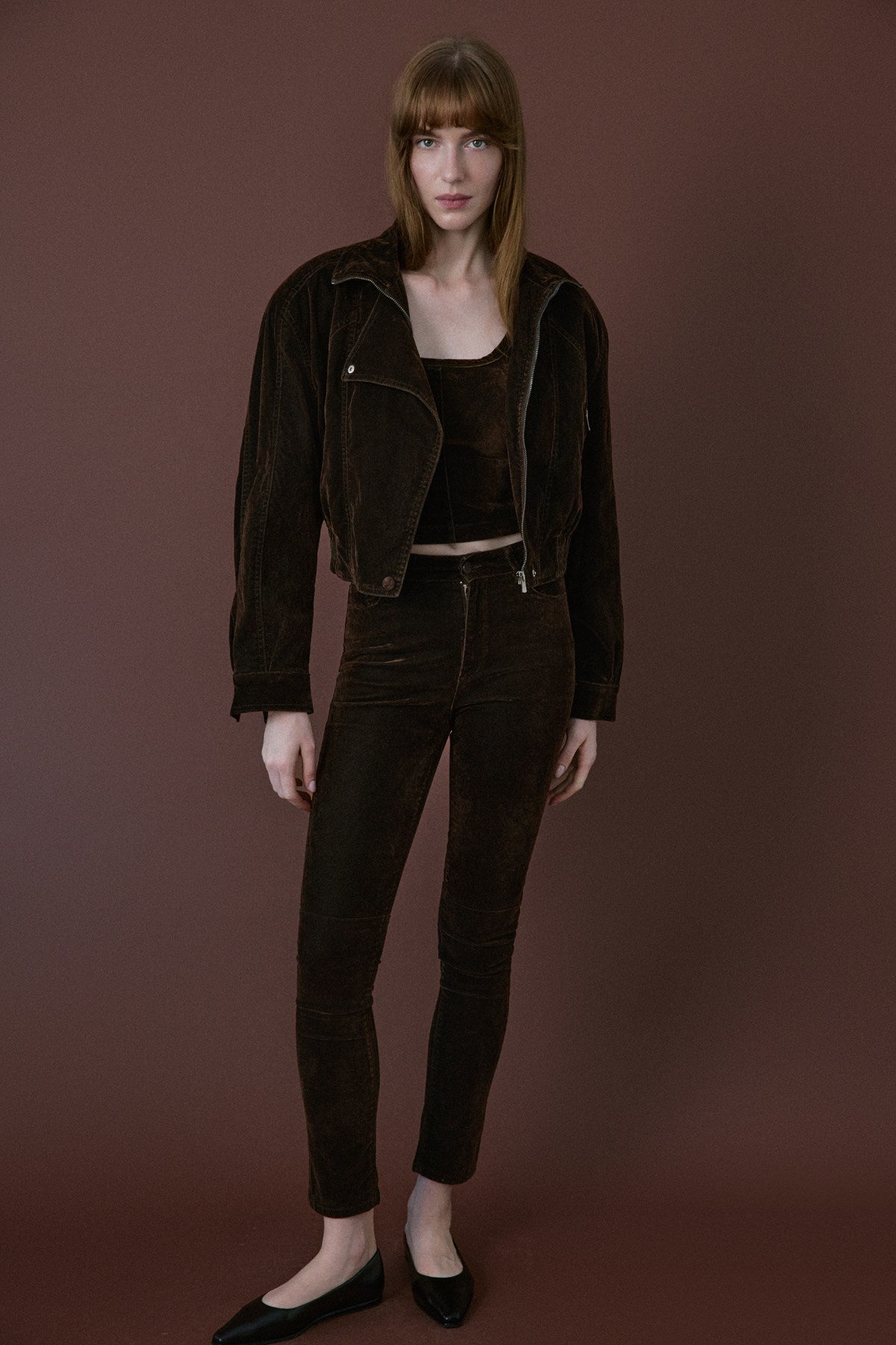 Normal Bel Dokulu Skinny Kahve Pantolon