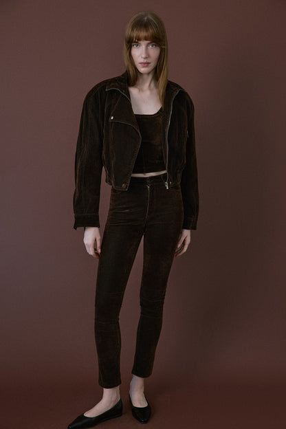 Normal Bel Dokulu Skinny Kahve Pantolon