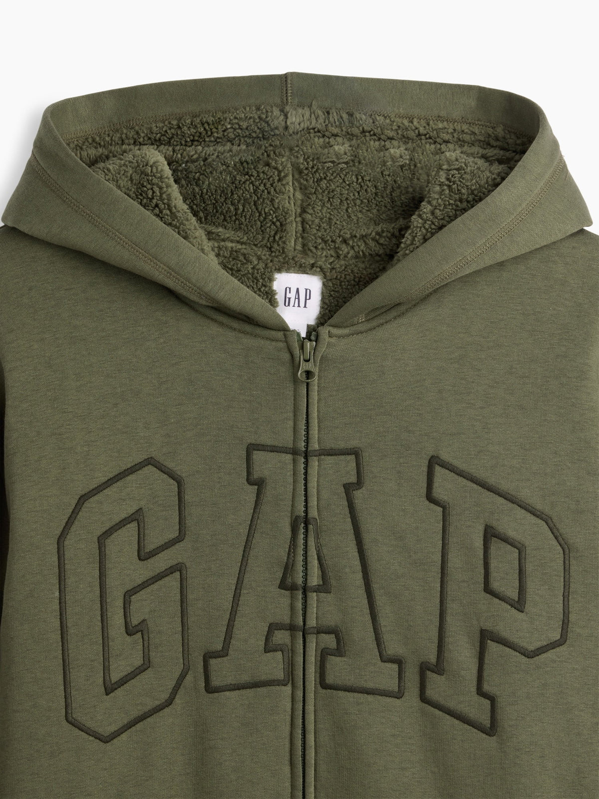 Haki Relaxed Gap Logo Sherpa Astarlı Fermuarlı Sweatshirt