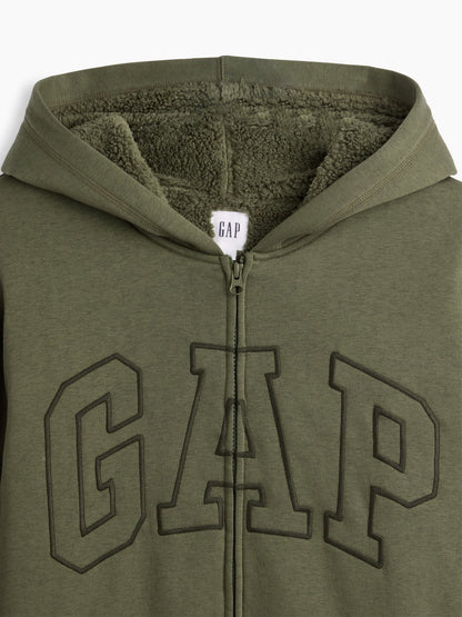 Haki Relaxed Gap Logo Sherpa Astarlı Fermuarlı Sweatshirt