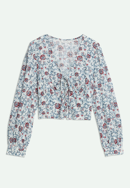 Saf Pamuklu Uzun Kollu Crop Bluz