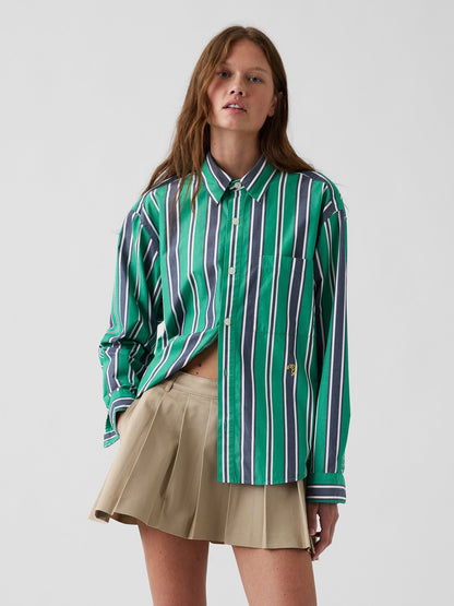 Yeşil Gap × Malbon Poplin Çizgili Gömlek
