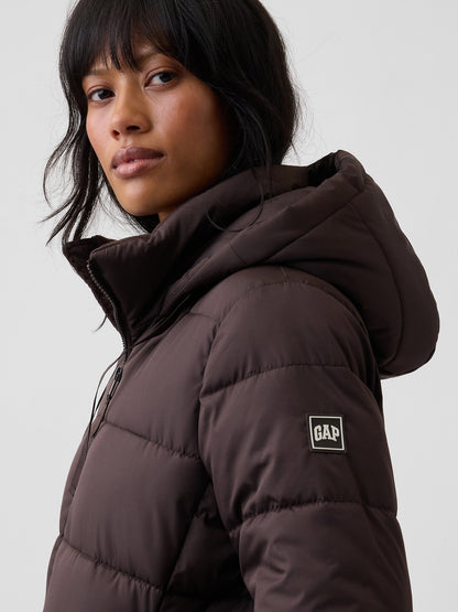 Kahverengi Relaxed Midi Puffer Şişme Mont