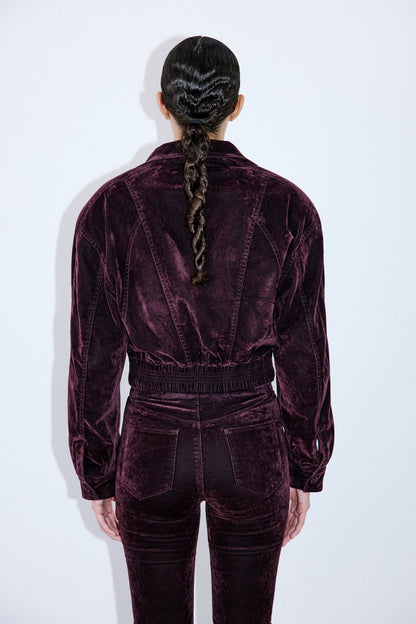 Kadife Dokulu Dik Yaka Bomber Bordo Mont