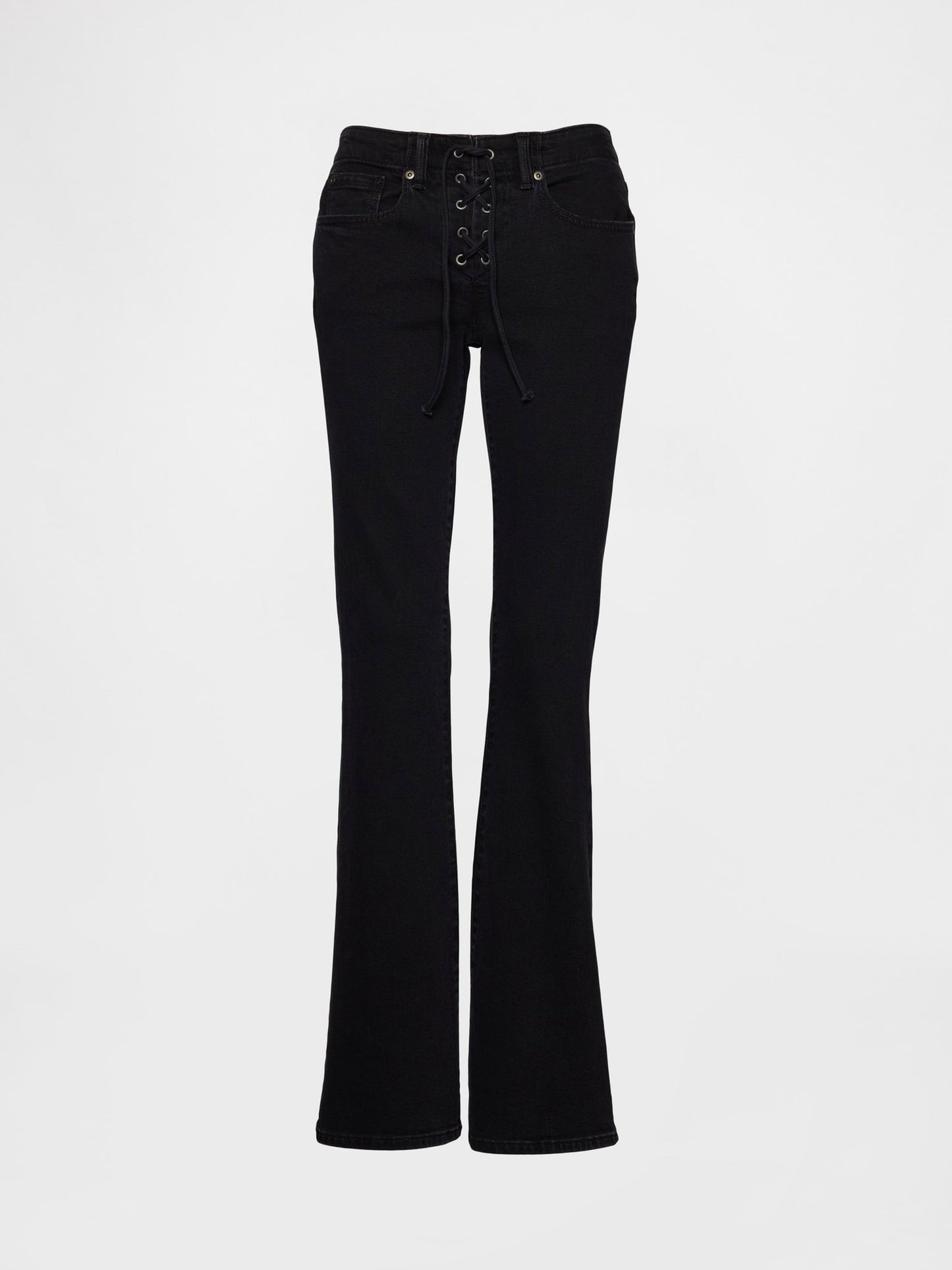 Siyah Low Rise Long & Lean Lace-up Jean Pantolon