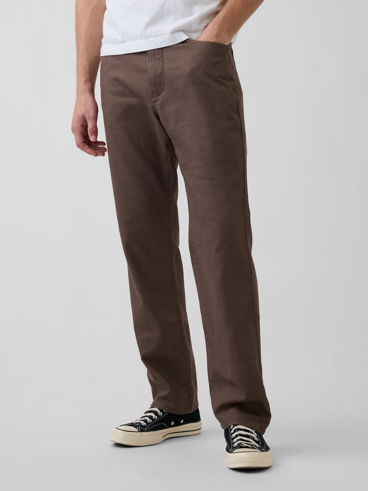 Kahverengi Keten Karışımlı Relaxed Straight Pantolon