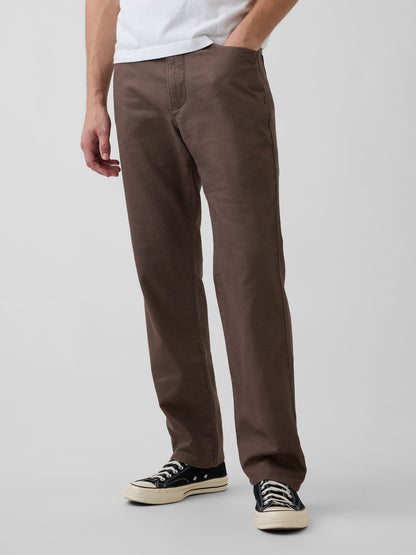 Kahverengi Keten Karışımlı Relaxed Straight Pantolon