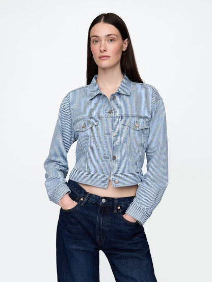 Mavi Ultrasoft Icon Denim Çizgili Crop Ceket