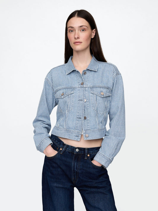 Mavi Ultrasoft Icon Denim Çizgili Crop Ceket