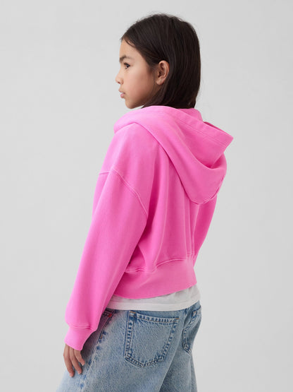 Pembe Vintagesoft Oversized Logo Fermuarlı Sweatshirt