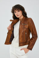 Kylie Kadın Camel Kısa Deri Ceket