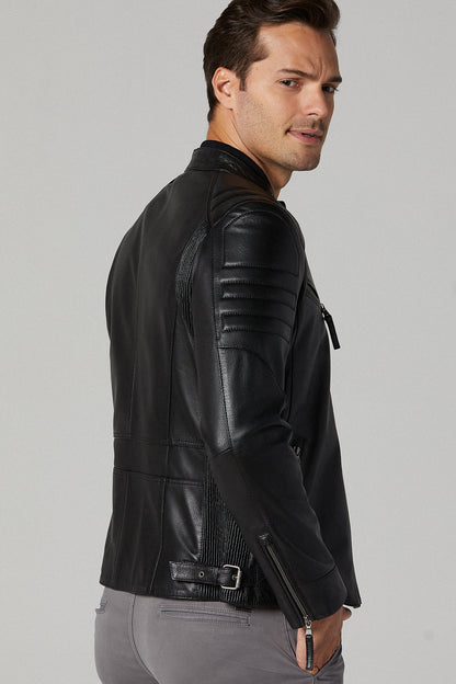 Bosh - X Erkek Siyah Slim-fit Deri Ceket