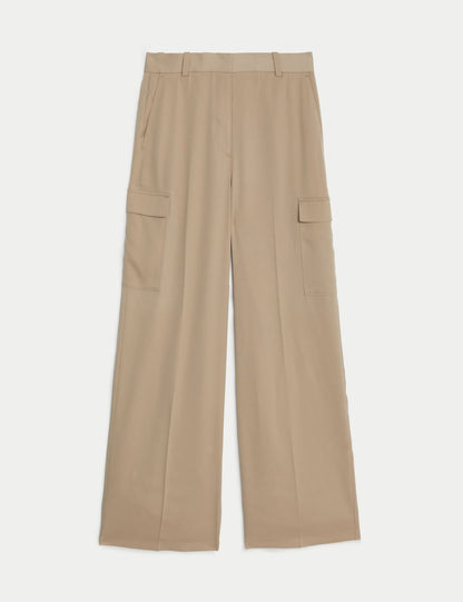 Wide Leg Saten Kargo Pantolon