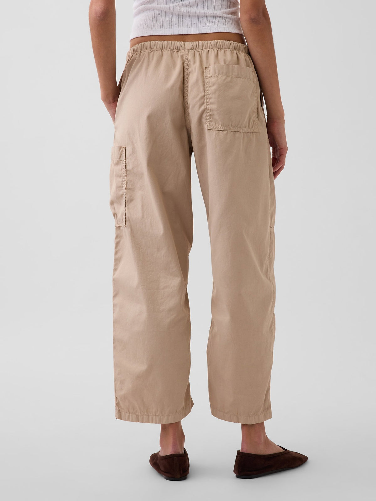 Bej Mid Rise Twill Easy Barrel Utility Pantolon