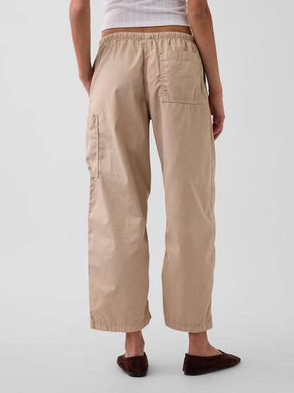 Bej Mid Rise Twill Easy Barrel Utility Pantolon