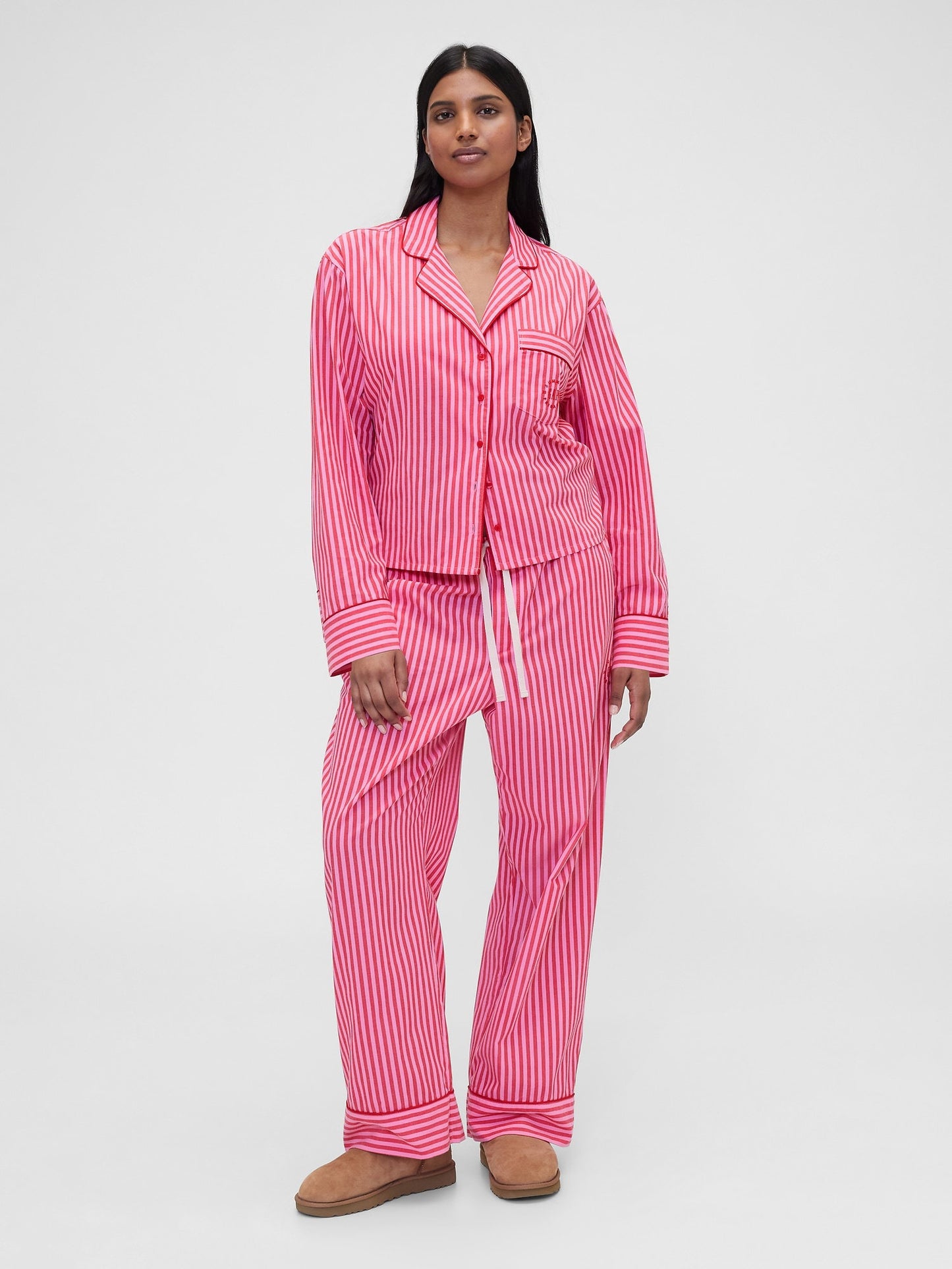 Kırmızı Gap × Summer Fridays Relaxed Poplin Çizgili Pijama Üstü