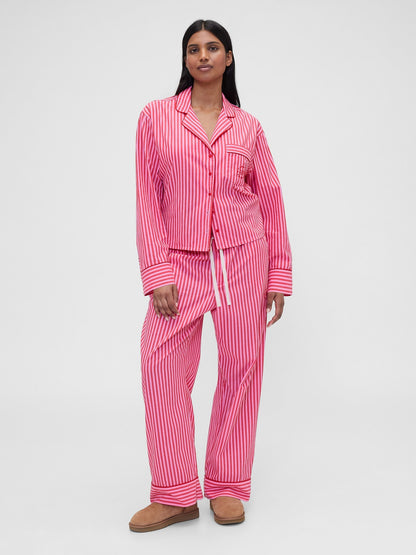 Kırmızı Gap × Summer Fridays Relaxed Poplin Çizgili Pijama Üstü