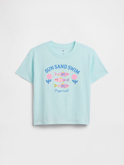 Açık Mavi Relaxed Grafik Baskılı T-shirt