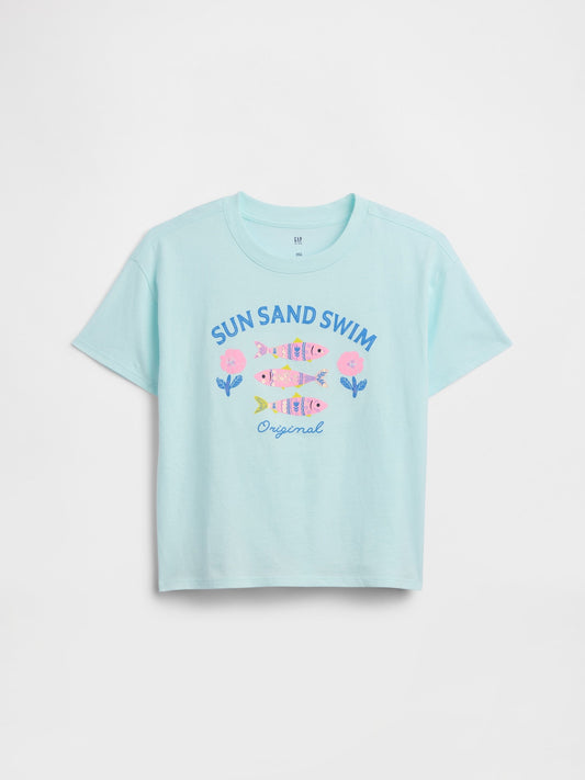 Açık Mavi Relaxed Grafik Baskılı T-shirt