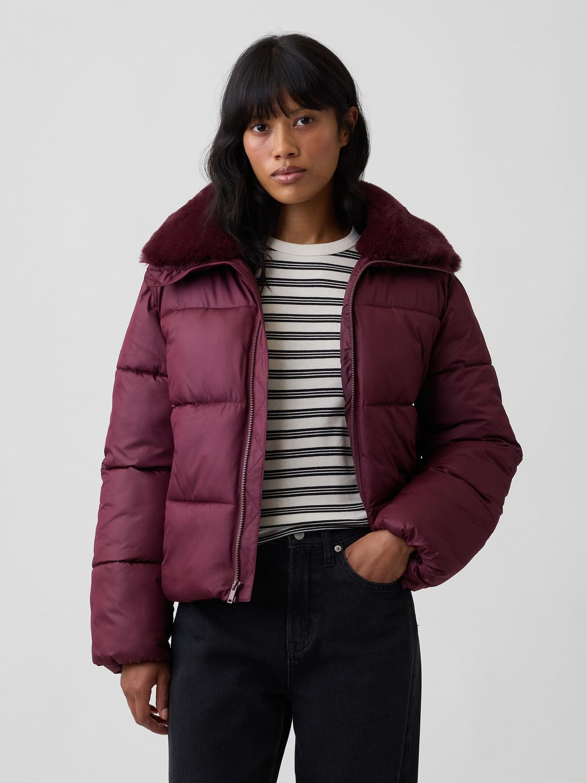 Kahverengi Relaxed Quilted Puffer Şişme Ceket