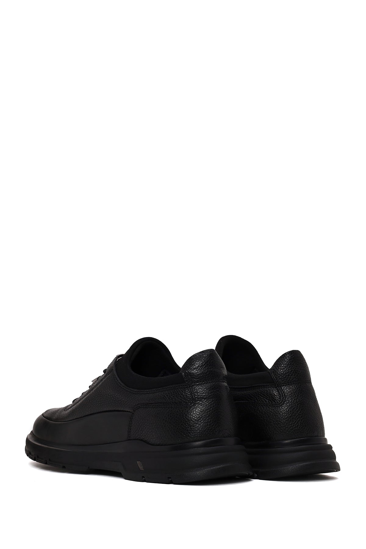 Erkek Siyah Bağcıklı Deri Casual Sneaker